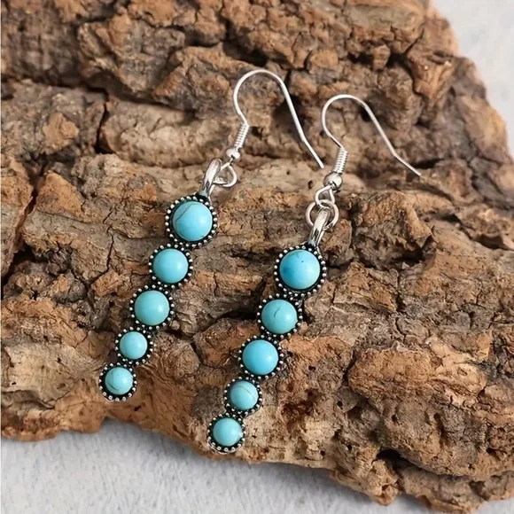 Drop Turquoise Earrings Dangle western earrings BOHO turquoise jewelry trendy - Picture 4 of 6